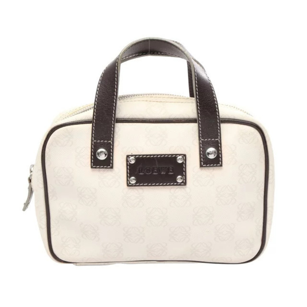 Loewe Anagram Handbag Canvas Leather White Brown